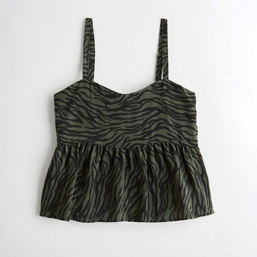 NWT Hollister Peplum Tank Olive Zebra Print
